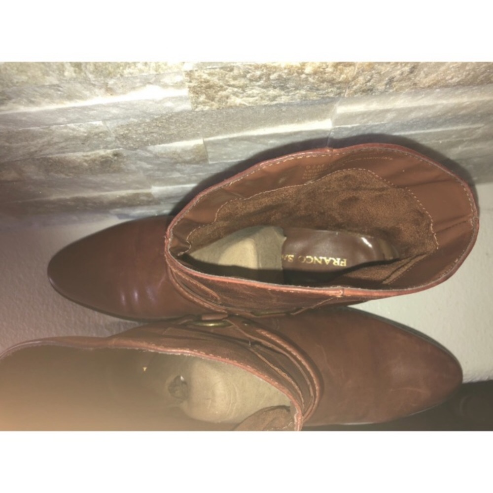 Franco Sarto Genuine Leather Western Short Harness Cowgirl Boots Cognac brown - Picture 8 of 16